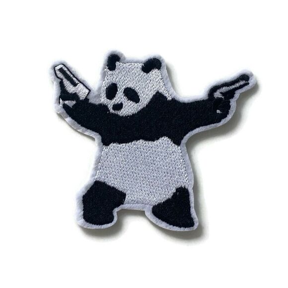 Shooting Panda Embroidered Patch - Picture 1 of 3